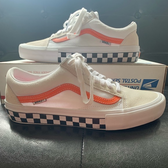 Vans Shoes Vans Old Skool Pro Checkerboard White And Orange Poshmark